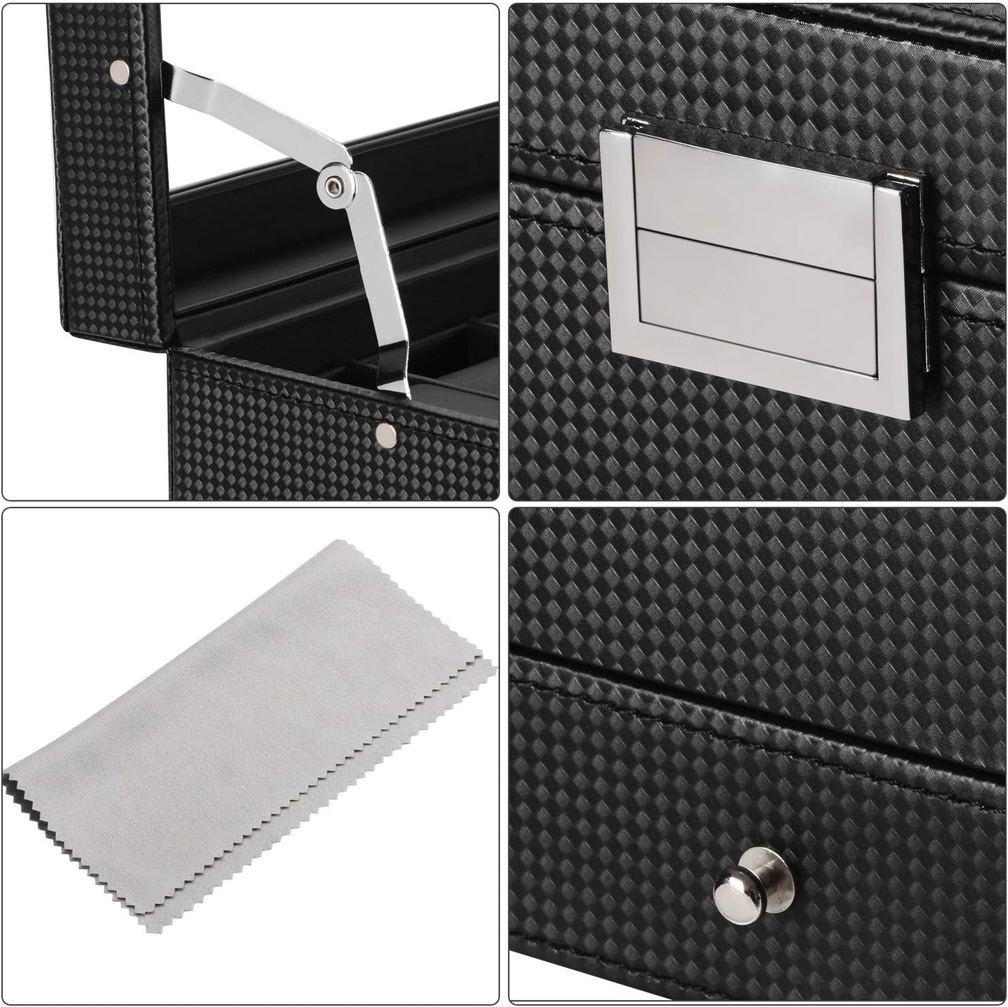 12-Slot Watch Box, Watch Case for Men 2-Layer, Watch Display Organizer Mens Jewelry Box Men’S Watch Cases, Glass Top, Watch Hoder, Gift Idea, Black Synthetic Leather SSH02C