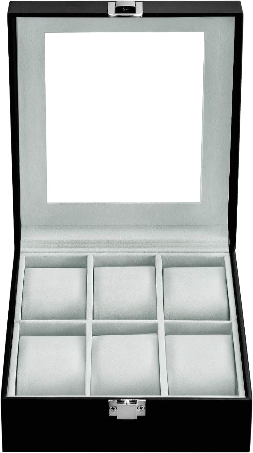 Watch Box 6 Slots PU Leather Case Organizer Wooden Storage Organizer for Storage and Display Men'S & Women'S Gift Business(Gray