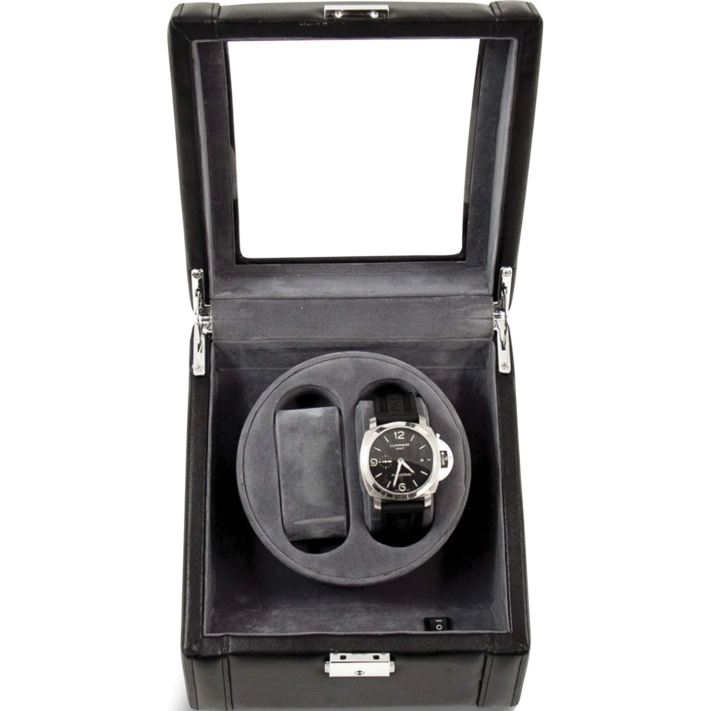 Fashion Black Leather Glass Top Dual Watch Winder (7.5 X 6.5) Made in China Gm8738