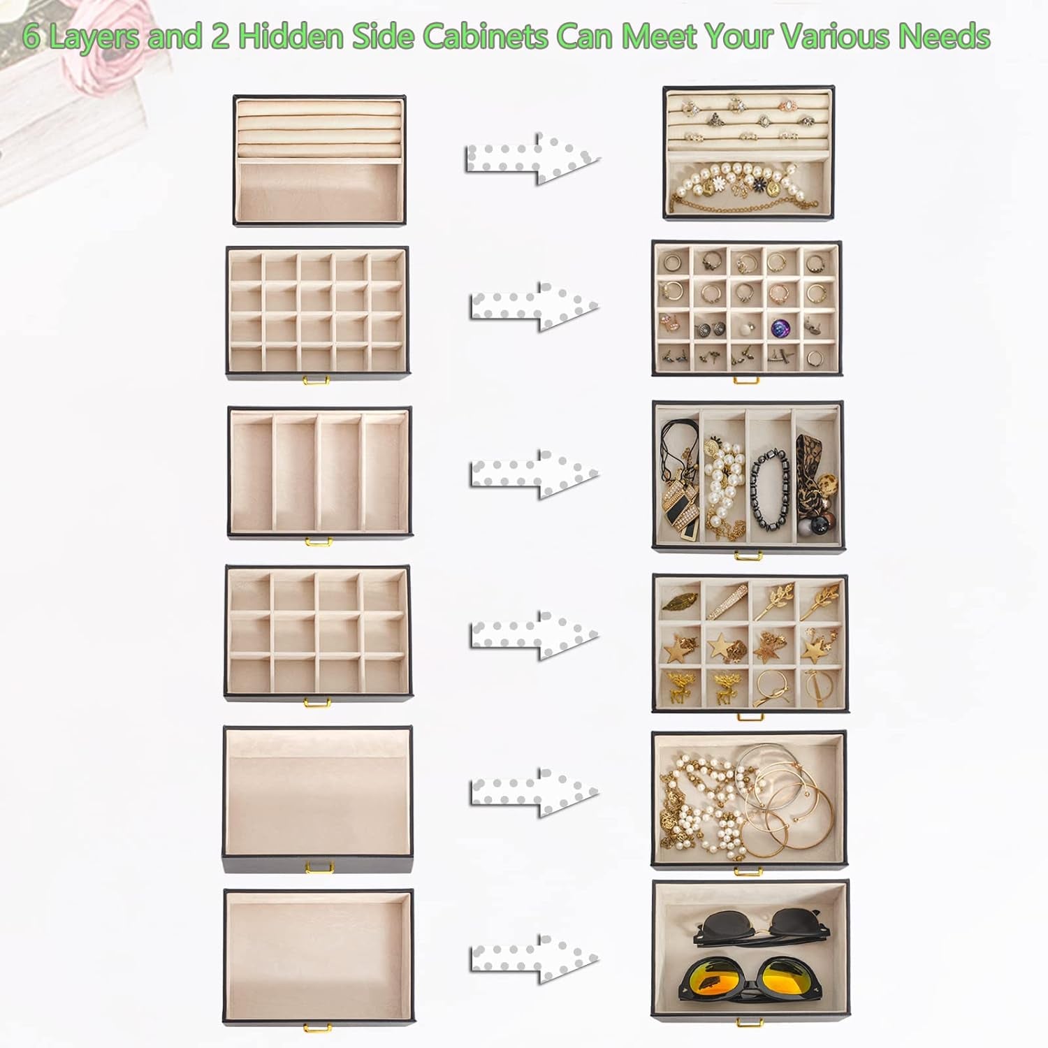 Huge Jewelry Box Organizer Functional Lockable, Large Leather Jewelry Storage Case for Women Girls Ring Necklace Earring Bracelet Holder Organizer with Mirror