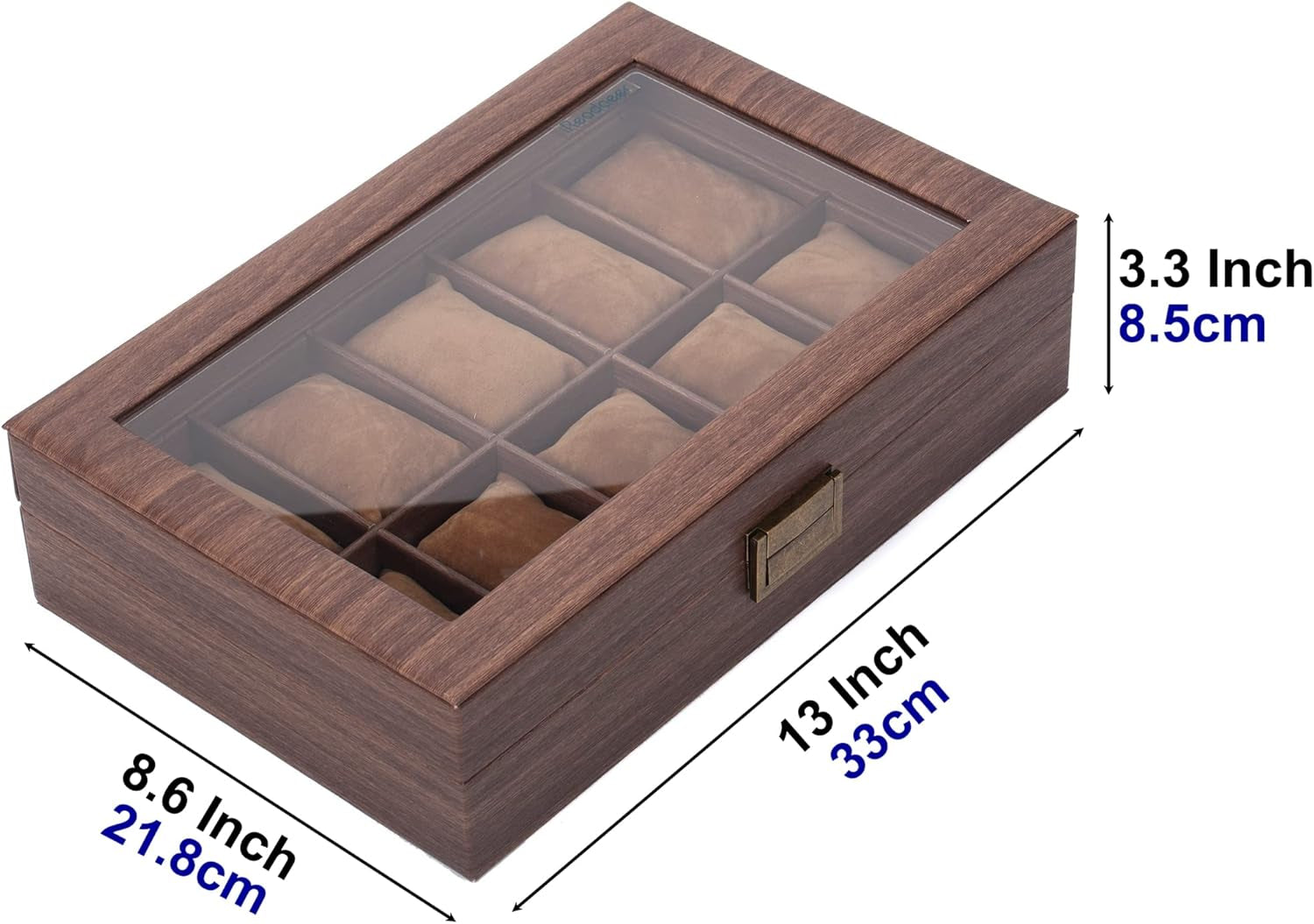 READAEER 10 Slot PU Leather Watch Box Organizer Watch Case with Glass Top