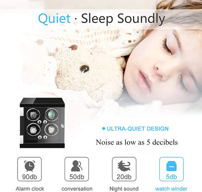 Watch Winders, Automatic Watch Winders for 4 Automatic Watches with LED Illumination, Extremely Silent Motor