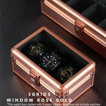 Practical 3 Slot Watch Box Aluminum Alloy Watch Display Case Glass Top Watch Case Watch Storage Box