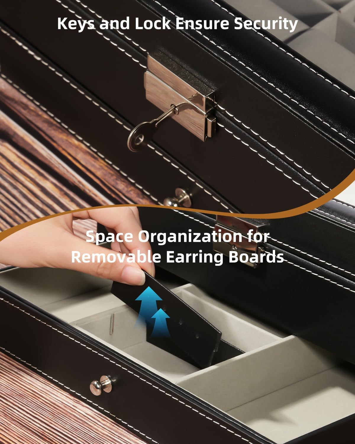 Watch Box, 12 Slots PU Leather Watch Display Case with Jewelry Drawer, Removable Watch Pillow, Metal Clasp, Watch Box Organizer