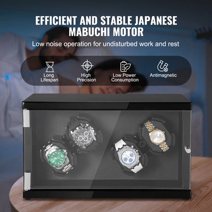 Watch Winder for 4 Automatic Watches with 2 Quiet Japanese Mabuchi Motors