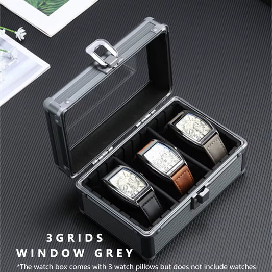 Practical 3 Slot Watch Box Aluminum Alloy Watch Display Case Glass Top Watch Case Watch Storage Box