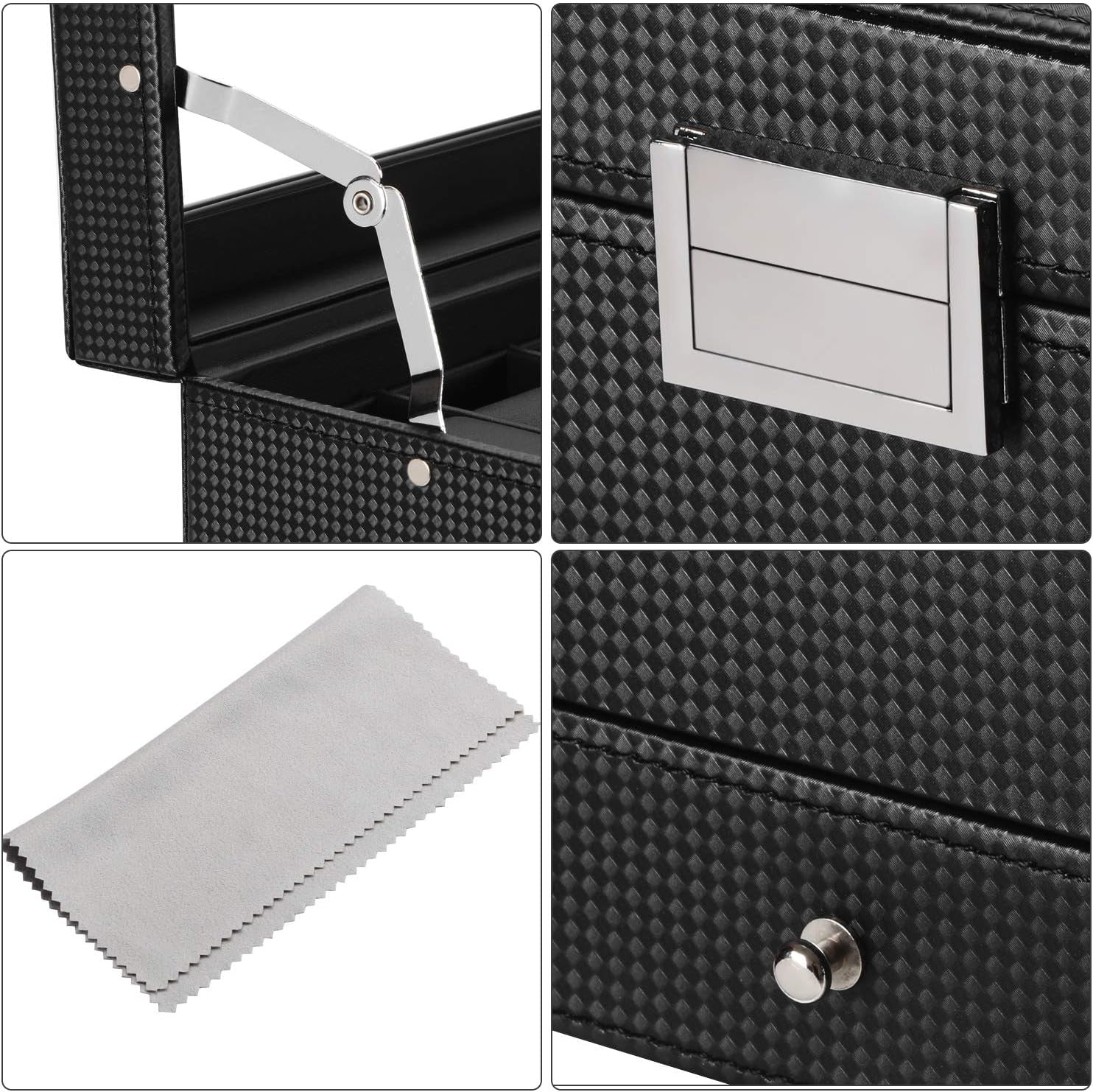 12-Slot Watch Box, Watch Case for Men 2-Layer, Watch Display Organizer Mens Jewelry Box Men’S Watch Cases, Glass Top, Watch Hoder, Gift Idea, Black Synthetic Leather SSH02C