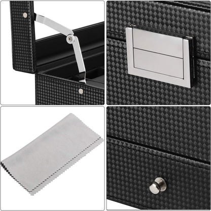 12-Slot Watch Box, Watch Case for Men 2-Layer, Watch Display Organizer Mens Jewelry Box Men’S Watch Cases, Glass Top, Watch Hoder, Gift Idea, Black Synthetic Leather SSH02C