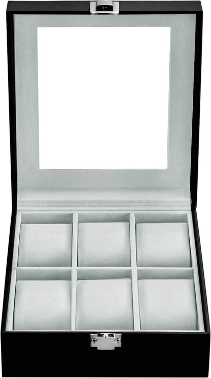Watch Box 6 Slots PU Leather Case Organizer Wooden Storage Organizer for Storage and Display Men'S & Women'S Gift Business（Gray