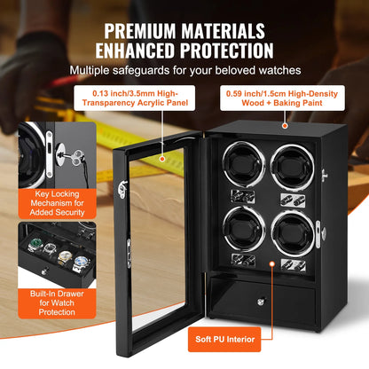 Watch Winder for 4 Automatic Watches with 4 Quiet Japanese Mabuchi Motors