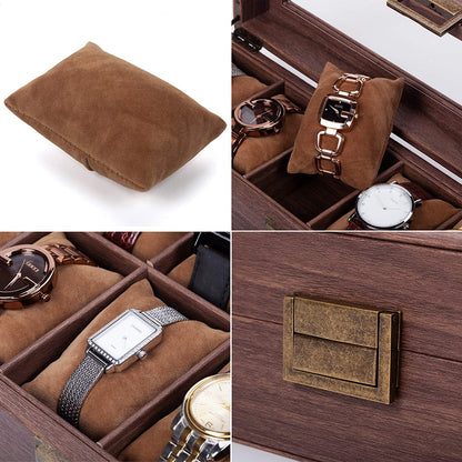 READAEER 10 Slot PU Leather Watch Box Organizer Watch Case with Glass Top