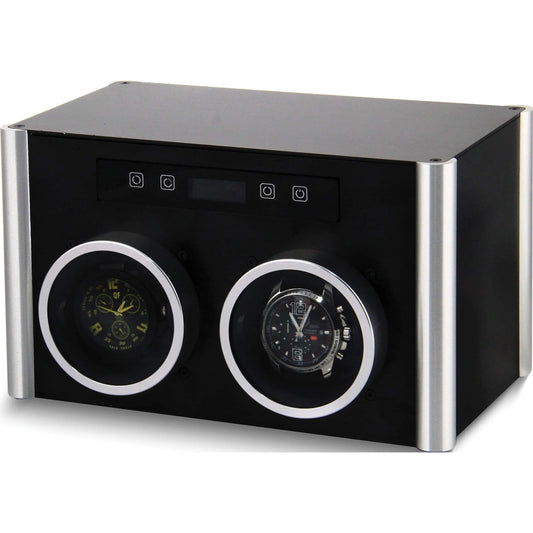 Fashion Rotations Black and Silver-Tone Metal Double Watch Winder (10.25 X 5.9) Made in China Gm8466