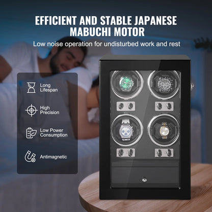 Watch Winder for 4 Automatic Watches with 4 Quiet Japanese Mabuchi Motors