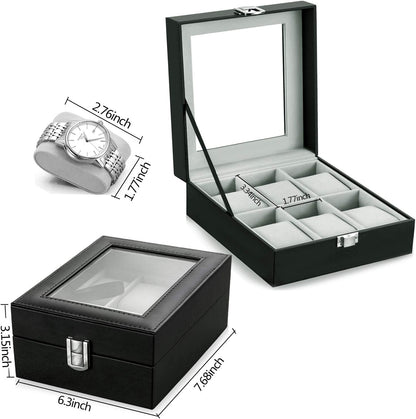 Watch Box 6 Slots PU Leather Case Organizer Wooden Storage Organizer for Storage and Display Men'S & Women'S Gift Business（Gray