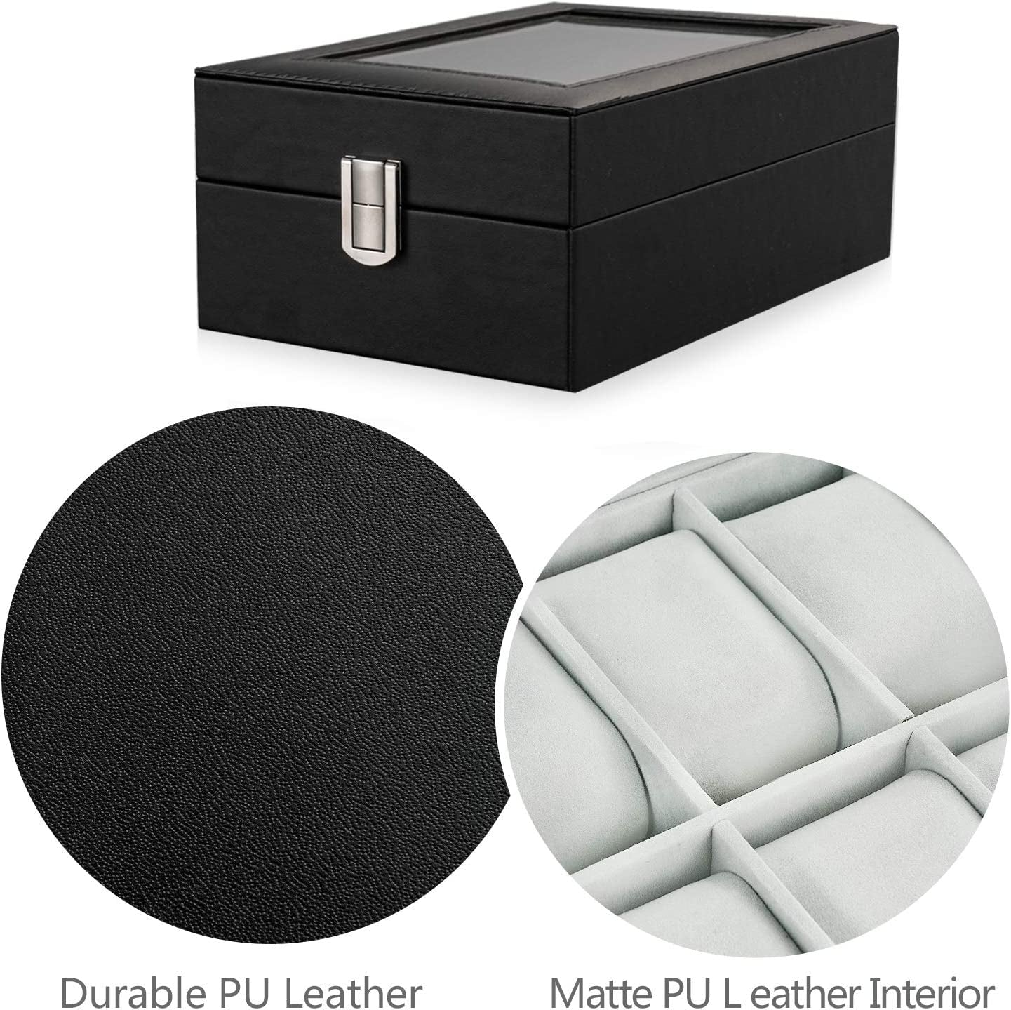 Watch Box 6 Slots PU Leather Case Organizer Wooden Storage Organizer for Storage and Display Men'S & Women'S Gift Business（Gray