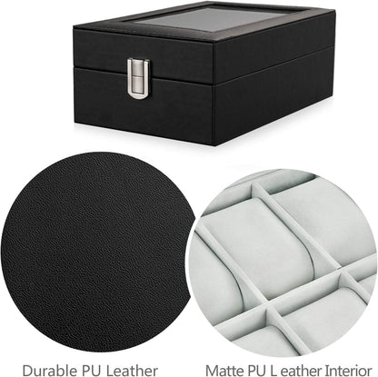 Watch Box 6 Slots PU Leather Case Organizer Wooden Storage Organizer for Storage and Display Men'S & Women'S Gift Business（Gray