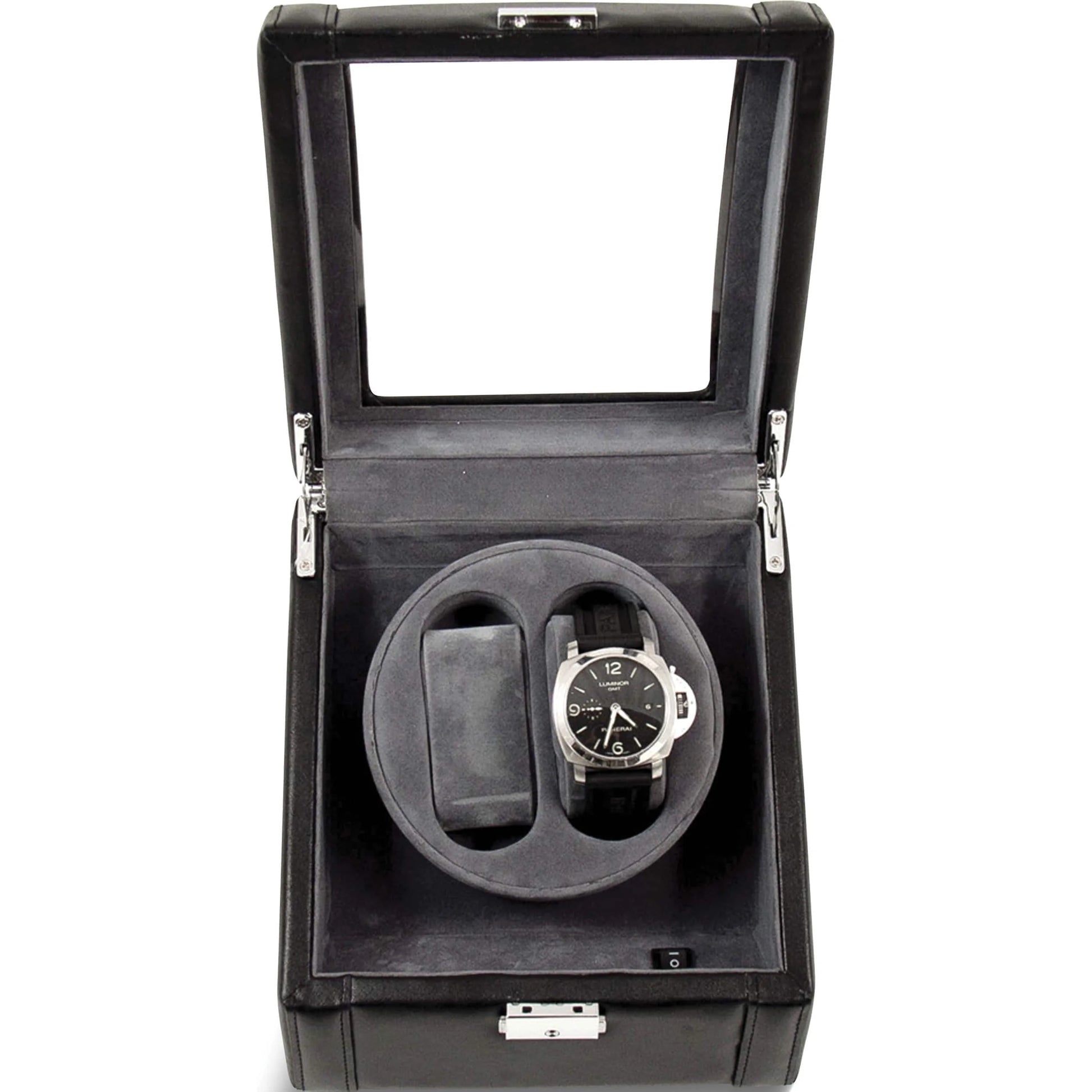 Fashion Black Leather Glass Top Dual Watch Winder (7.5 X 6.5) Made in China Gm8738
