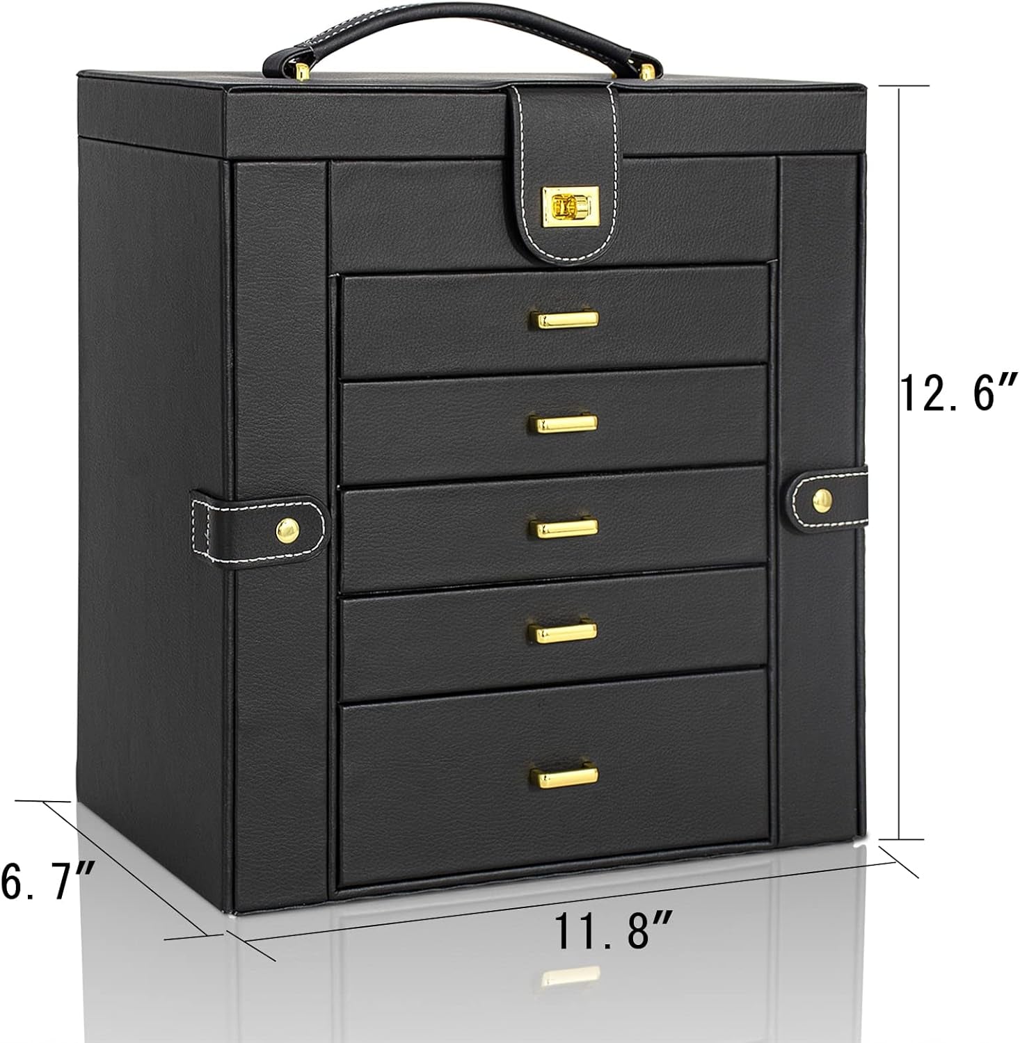 Huge Jewelry Box Organizer Functional Lockable, Large Leather Jewelry Storage Case for Women Girls Ring Necklace Earring Bracelet Holder Organizer with Mirror