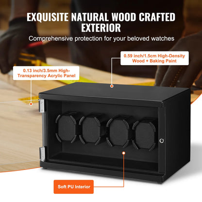 Watch Winder for 4 Automatic Watches with 2 Quiet Japanese Mabuchi Motors