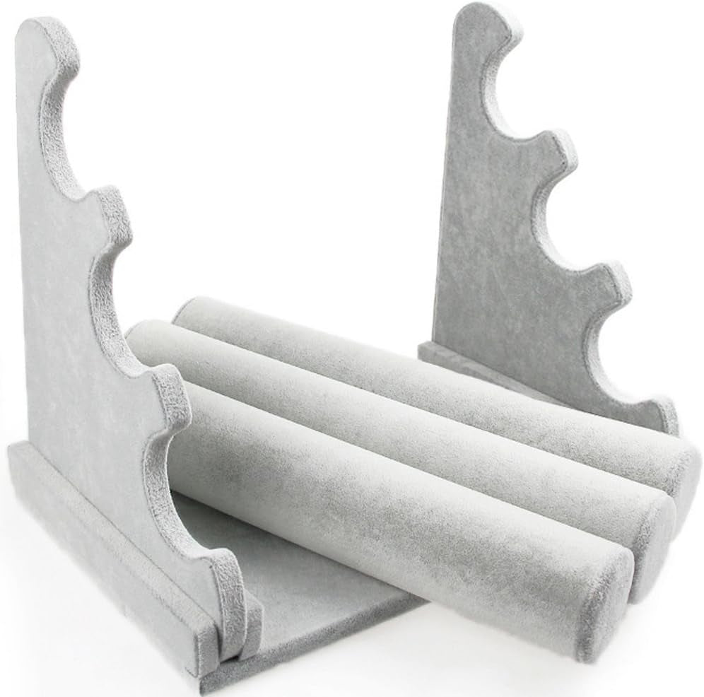 Wudygirl Triple Bracelet Holder Velvet Jewelry Display Stand Watch Bangle Bar Necklace Storage Organizer Gray (Ice Velvet 3 Tier)