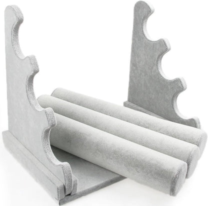 Wudygirl Triple Bracelet Holder Velvet Jewelry Display Stand Watch Bangle Bar Necklace Storage Organizer Gray (Ice Velvet 3 Tier)