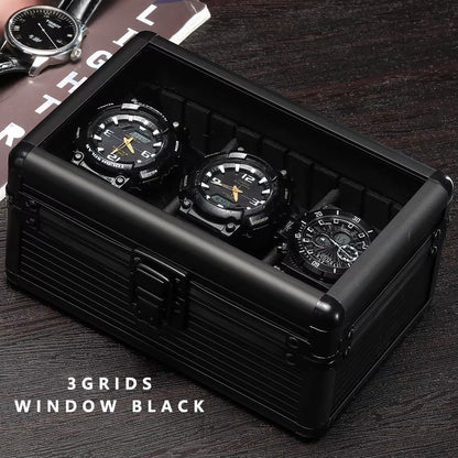 Practical 3 Slot Watch Box Aluminum Alloy Watch Display Case Glass Top Watch Case Watch Storage Box