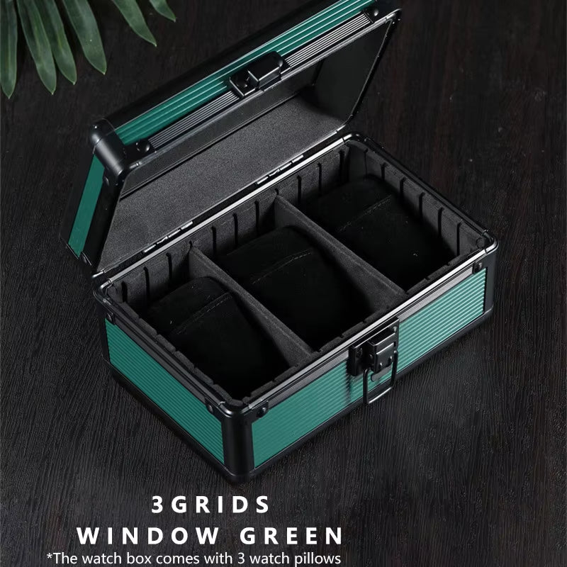 Practical 3 Slot Watch Box Aluminum Alloy Watch Display Case Glass Top Watch Case Watch Storage Box