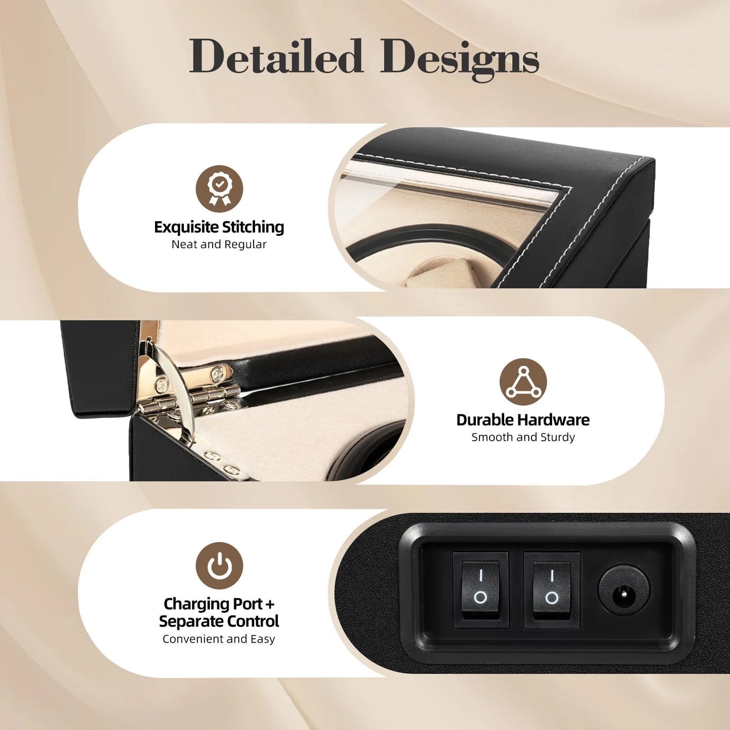 Non Magnetic Modern Rectangle Velvet Watch Winders