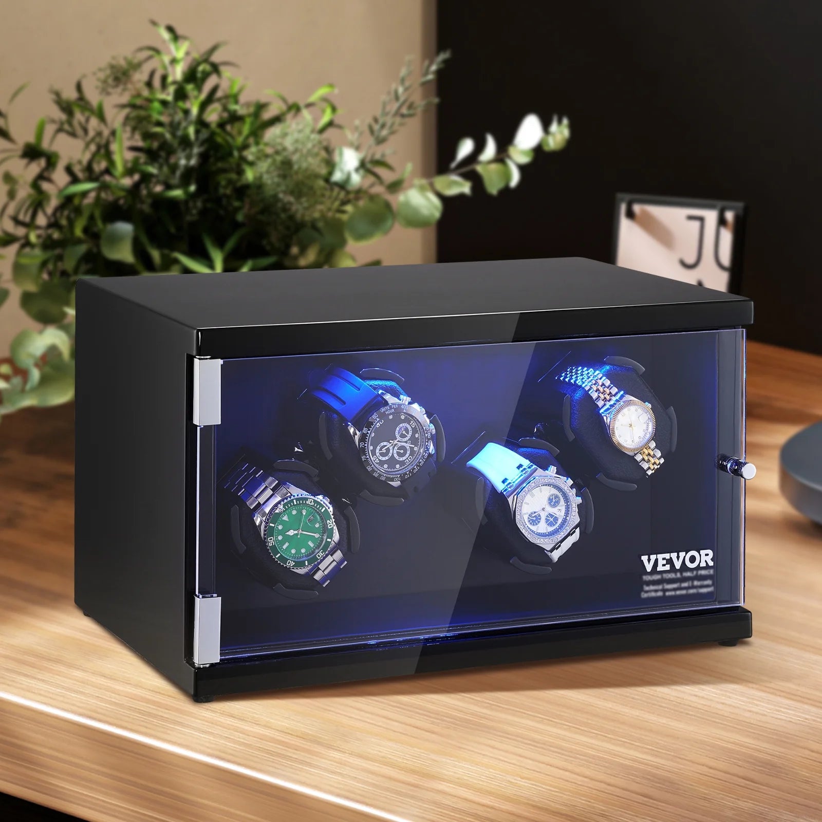 Watch Winder for 4 Automatic Watches with 2 Quiet Japanese Mabuchi Motors