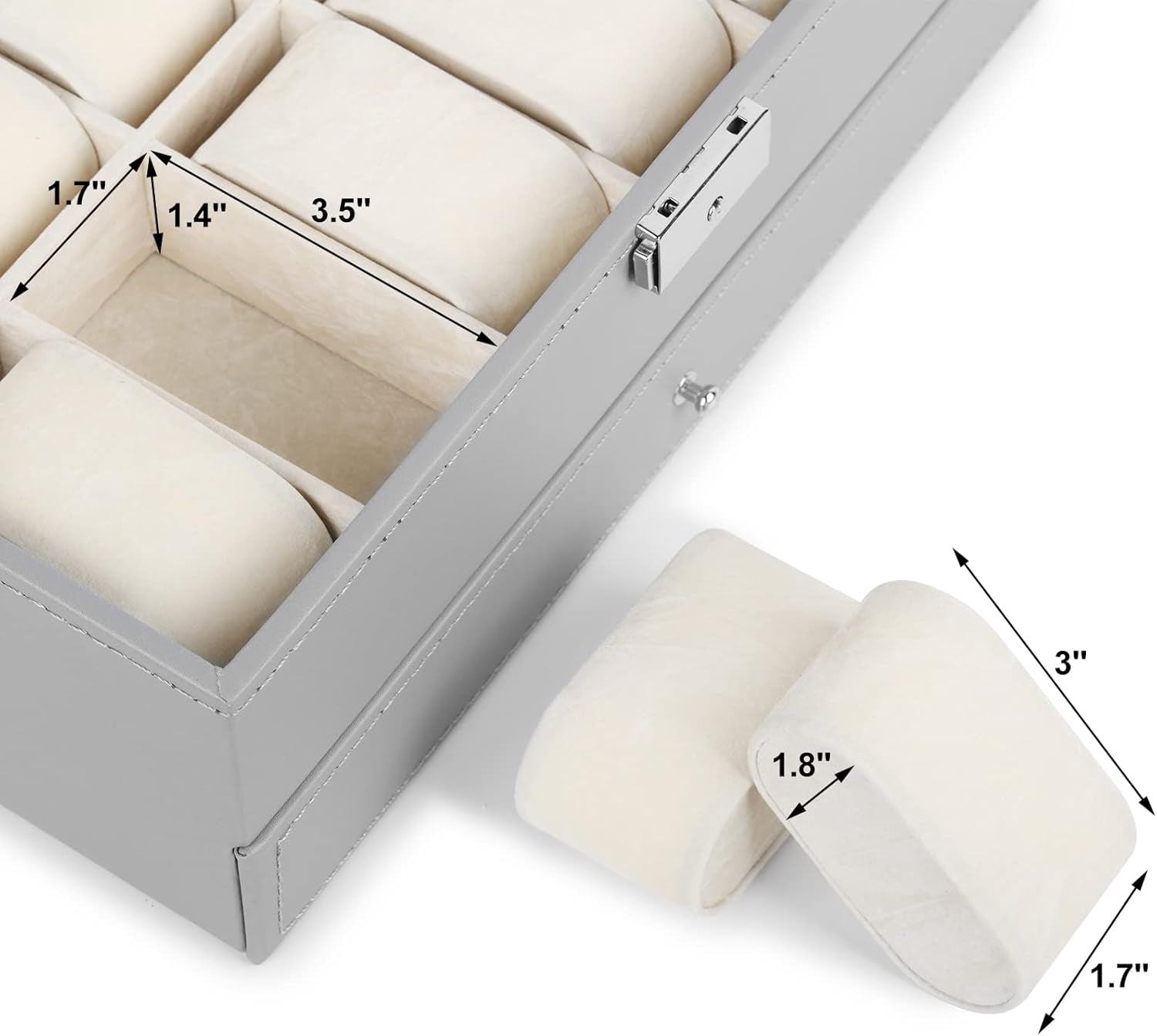 Watch Box 12 Slots, PU Leather Jewelry Box with Acrylic Top, Gray Display Case Organizer for Men and Women