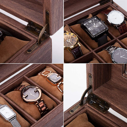 READAEER 10 Slot PU Leather Watch Box Organizer Watch Case with Glass Top