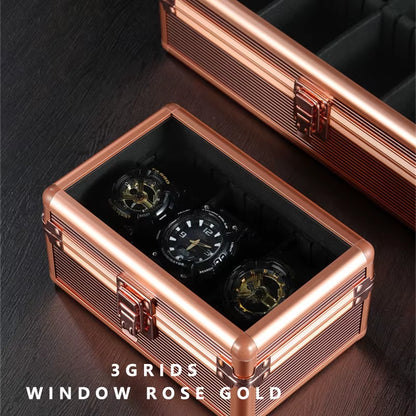 Practical 3 Slot Watch Box Aluminum Alloy Watch Display Case Glass Top Watch Case Watch Storage Box