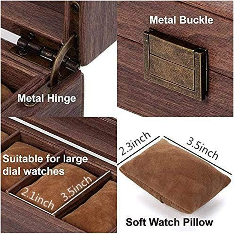 READAEER 10 Slot PU Leather Watch Box Organizer Watch Case with Glass Top