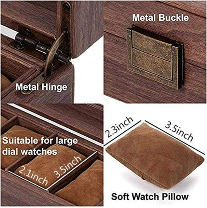 READAEER 10 Slot PU Leather Watch Box Organizer Watch Case with Glass Top