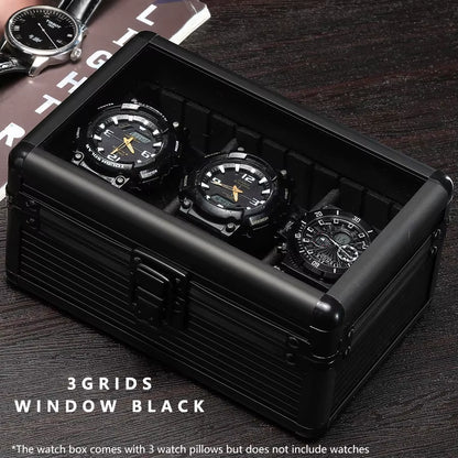 Practical 3 Slot Watch Box Aluminum Alloy Watch Display Case Glass Top Watch Case Watch Storage Box